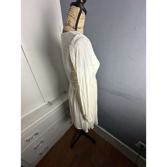 Women's XS French Dot Ivory Dress Empire Waist Lined Sheer Sleeves Flirty Party - Picture 4 of 12